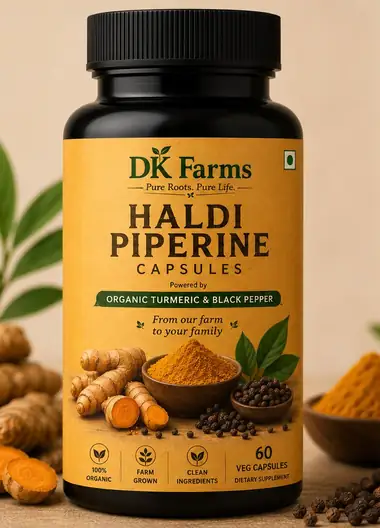 DK Nature Farms Haldi Piperine capsules bottle
