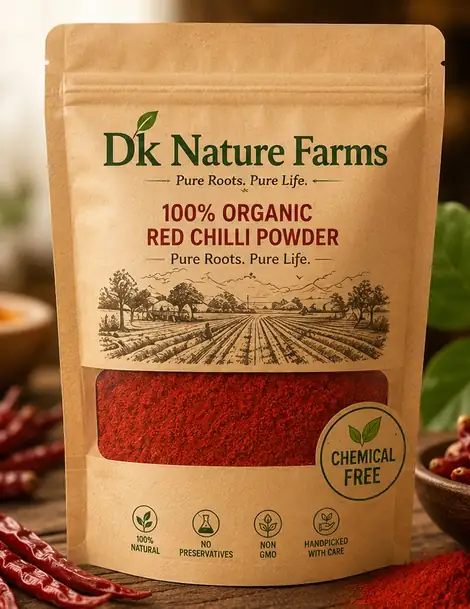 DK Nature Farms organic red chilli powder pouch